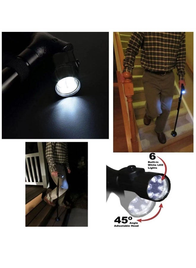 عصا مشي قابلة للطي مع ضوء LED ارتفاع قابل للتعديل عكازات قابلة للطي لكبار السن والمرضى (أسود) - Image 5