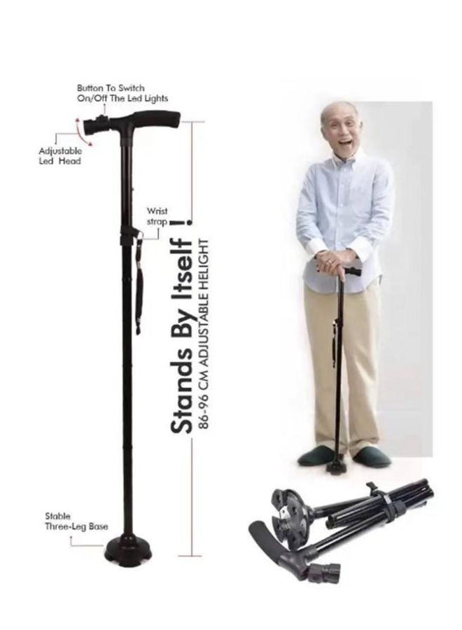 عصا مشي قابلة للطي مع ضوء LED ارتفاع قابل للتعديل عكازات قابلة للطي لكبار السن والمرضى (أسود) - Image 4