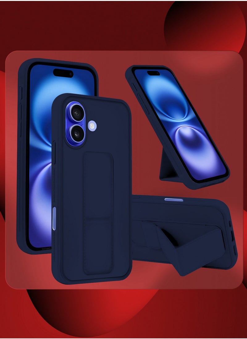 CATANES - ( for iPhone 16 Plus ) Case Premium PU Leather Case with Stand Function Shockproof and Anti Scratch Finger Grip Case Cover / Dark Blue - Image 1