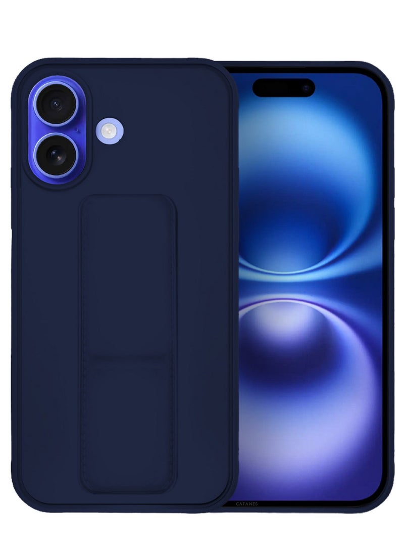 CATANES - ( for iPhone 16 Plus ) Case Premium PU Leather Case with Stand Function Shockproof and Anti Scratch Finger Grip Case Cover / Dark Blue - Image 1