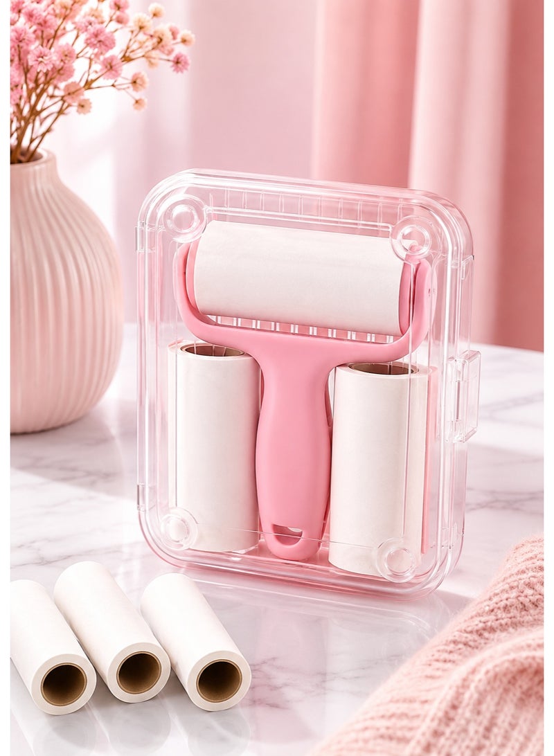 Mini Macaron Pink Lint Roller with 3 Refills – Portable Pet Hair & Dust Remover - Image 1