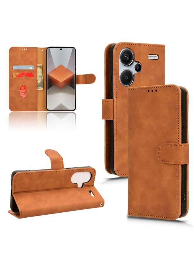 HuHa Case Cover For Xiaomi Redmi Note 13 Pro+ 5G Skin Feel Magnetic Flip Leather Phone Case Brown 