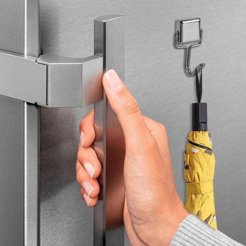 خطافات مغناطيسية ١.٢×١.٢ سم، هيكل معدني متين، لمسة نهائية فضية أنيقة - تصميم مضغوط، تركيب سهل، تنظيم الحمام لتخزين مناشف الحمام المنزلية - Image 4