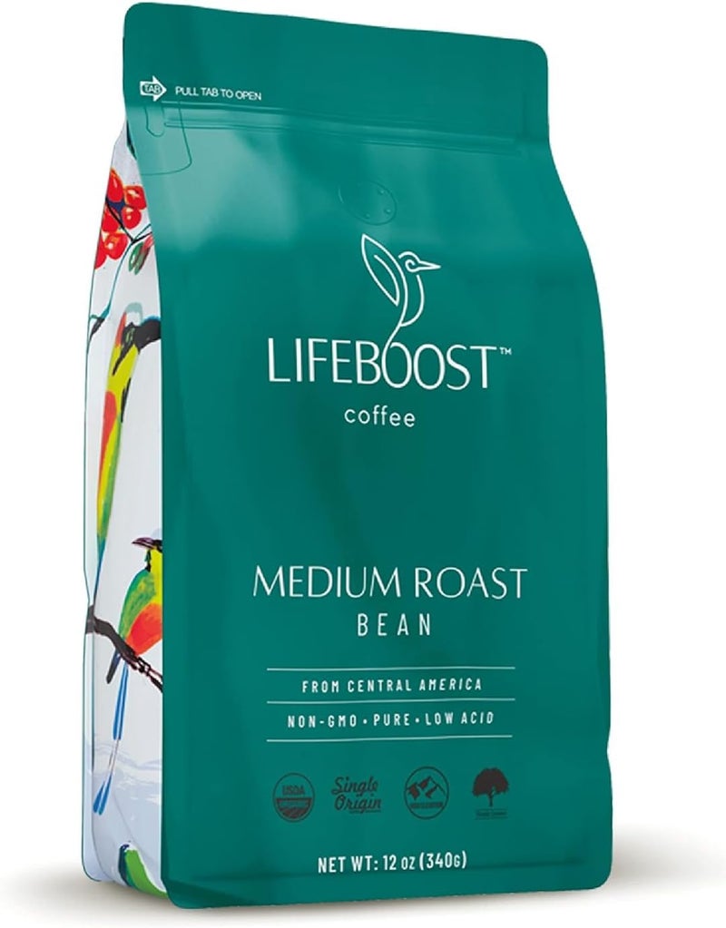 Lifeboost Organic Medium Roast Coffee Beans - Low Acid, Non-GMO, Single Origin, 12 Ounces - Image 1