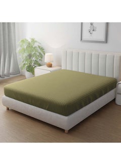 Hotel Linen Klub Stripe Microfiber Olive Fitted Sheet Double 120x200 cm  - Image 1