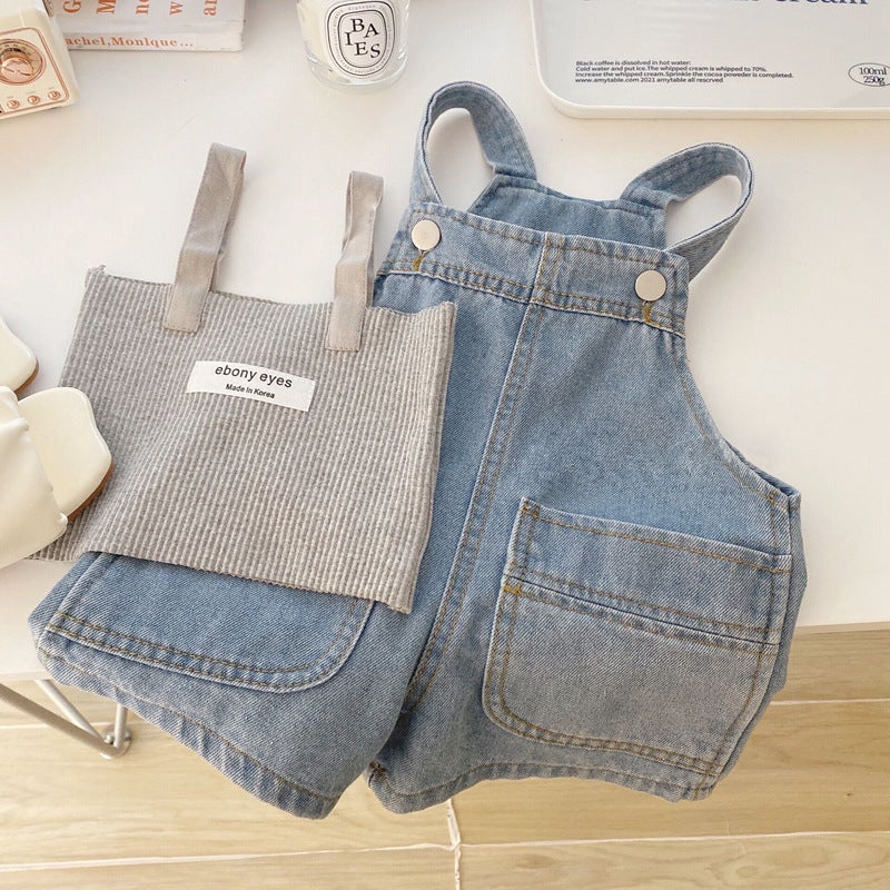 Girls' Denim Overalls Shorts Korean Children'S Clothing For Boys And Girls Loose And Versatile Casual Pants For Baby Girls Summer - Image 2