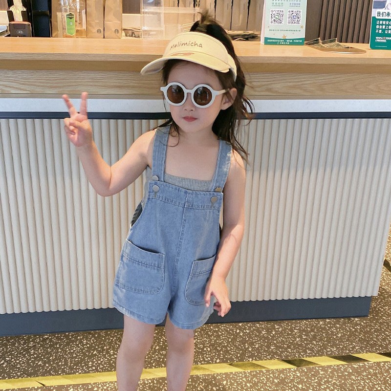 Girls' Denim Overalls Shorts Korean Children'S Clothing For Boys And Girls Loose And Versatile Casual Pants For Baby Girls Summer - Image 5
