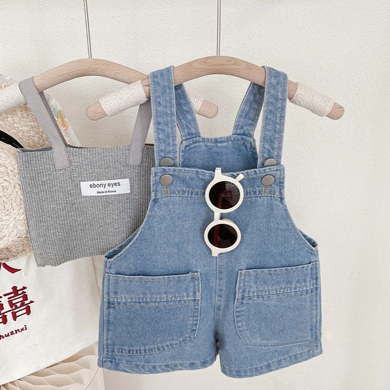 Girls' Denim Overalls Shorts Korean Children'S Clothing For Boys And Girls Loose And Versatile Casual Pants For Baby Girls Summer - Image 3