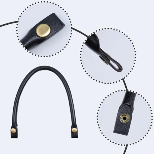 Semetall Purse Handles 2 Pcs 0.5'' Wide 15.7" Length Handbag Handles Black PU Leather Purse Strap with Button for Handbag and Handbag DIY Making Accessories,Leather Handles for Bags - Image 3