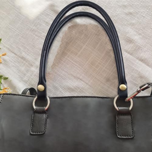 Semetall Purse Handles 2 Pcs 0.5'' Wide 15.7" Length Handbag Handles Black PU Leather Purse Strap with Button for Handbag and Handbag DIY Making Accessories,Leather Handles for Bags - Image 4