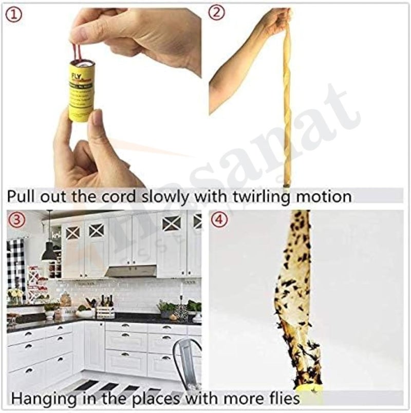 Hasanat Essentials Sticky Fly Pest Catcher Ribbonr Strips Kitchen Washroom Garden Super Value 4-Rolls - Image 2