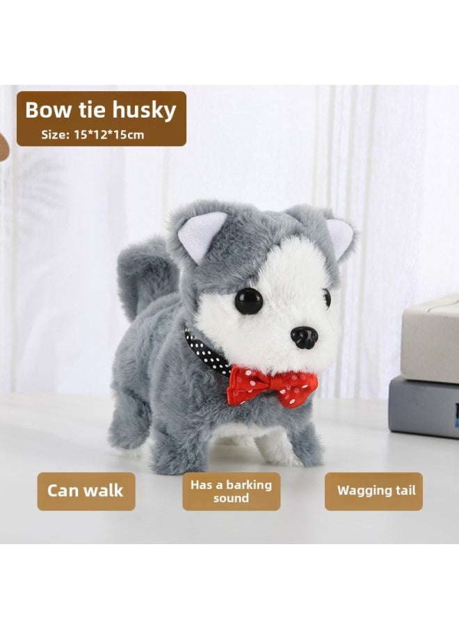 Toy Dog Children Plush Electric Toy Walking Dog Electric Dog Stall Electronic Puppy Pet-Colour:Bow Tie Husky  - Image 1