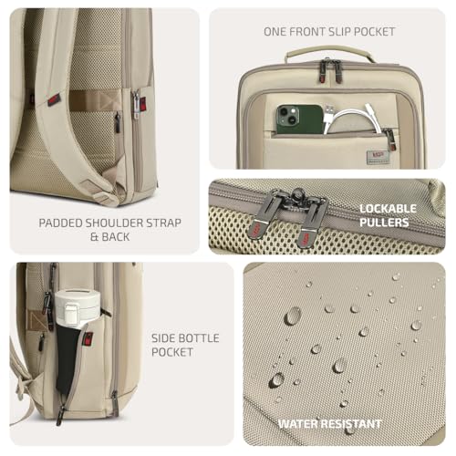 VIP VOGUE 17 Inch Compatible Laptop Backpack 27L + 5L Expandable | Water-Resistant with 3 Compartments | Padded Laptop Sleeve, Side Bottle Pocket | Office & Travel Backpack for Men & Women (Beige) - Image 4