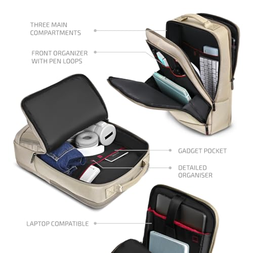 VIP VOGUE 17 Inch Compatible Laptop Backpack 27L + 5L Expandable | Water-Resistant with 3 Compartments | Padded Laptop Sleeve, Side Bottle Pocket | Office & Travel Backpack for Men & Women (Beige) - Image 3