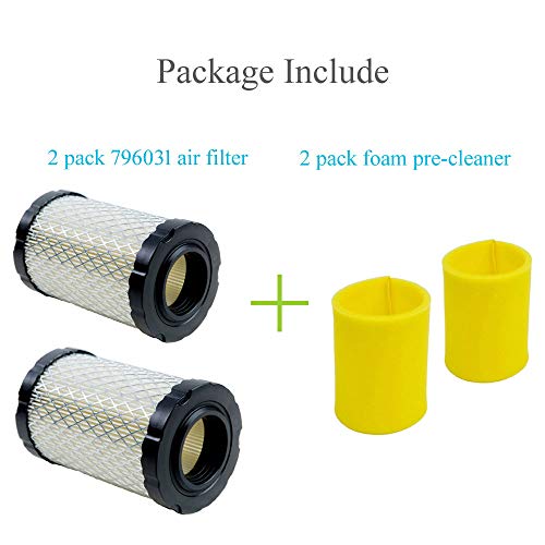 HOODELL 2 Pack 796031 Air Filter + Pre Cleaner Compatible with 591334 594201 797704, Husqvarna YTH22V46, John Deere D100, Pro Performance for Lawn Tractor and More - Image 2