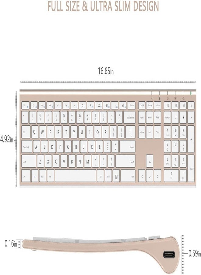VssoPlor Wireless Keyboard and Mouse, Vssoplor Rechargeable Quiet Full-Size Keyboard and Mouse Combo Set Ultra Slim Design for Laptop, PC, Notebook, Desktop-White and Gold - Image 3