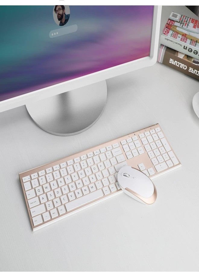 VssoPlor Wireless Keyboard and Mouse, Vssoplor Rechargeable Quiet Full-Size Keyboard and Mouse Combo Set Ultra Slim Design for Laptop, PC, Notebook, Desktop-White and Gold - Image 5