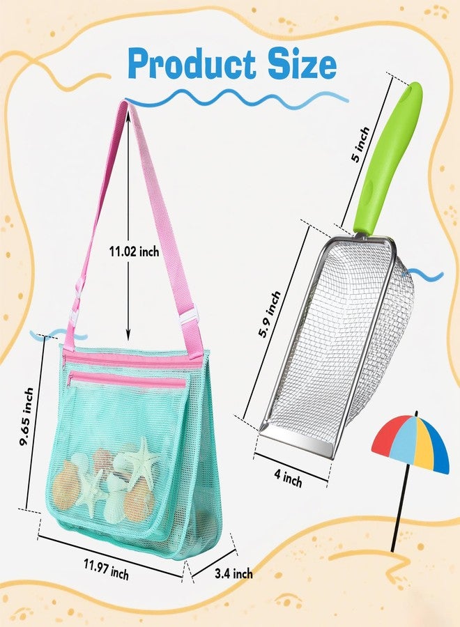 LIDAGO Beach Mesh Shovel with Mesh Bag for Shell Collecting,Beach Scoop Metal Shark Tooth Sifter Sand Dipper for Kids Boys Girls - Image 2