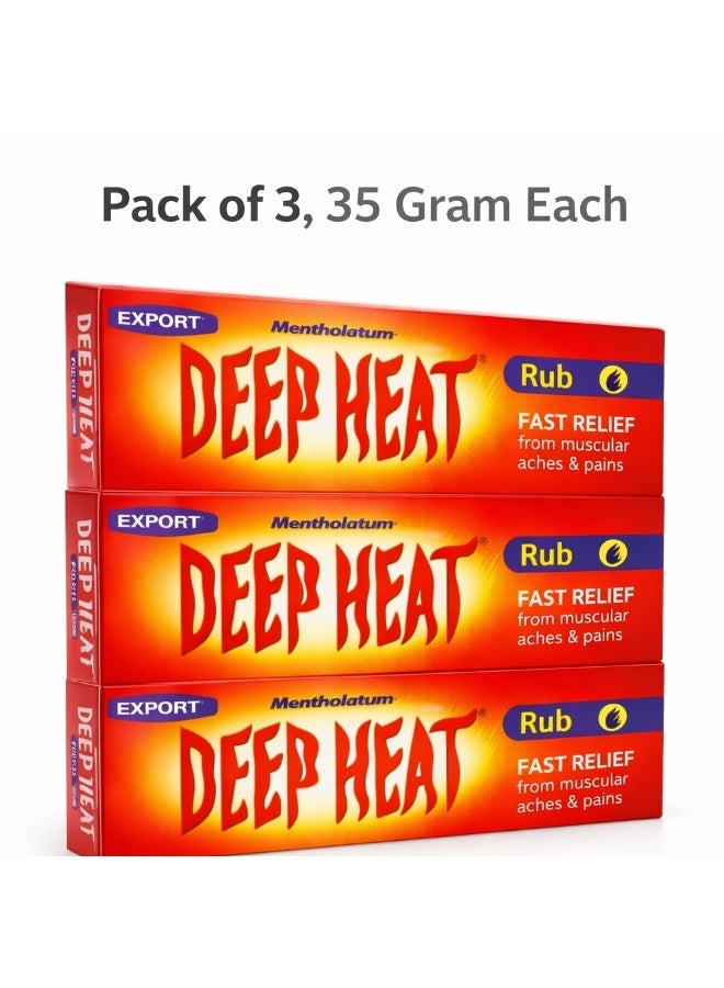 Deep Heat Rub Cream 35g Pack of 3 Fast Acting Muscle Pain Relief Cream for Back Neck Shoulder Joint Pain Heat Therapy Non Greasy Formula - Image 1