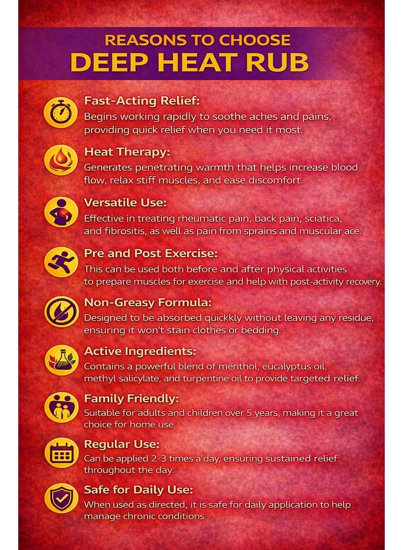 Deep Heat Rub Cream 35g Pack of 3 Fast Acting Muscle Pain Relief Cream for Back Neck Shoulder Joint Pain Heat Therapy Non Greasy Formula - Image 5