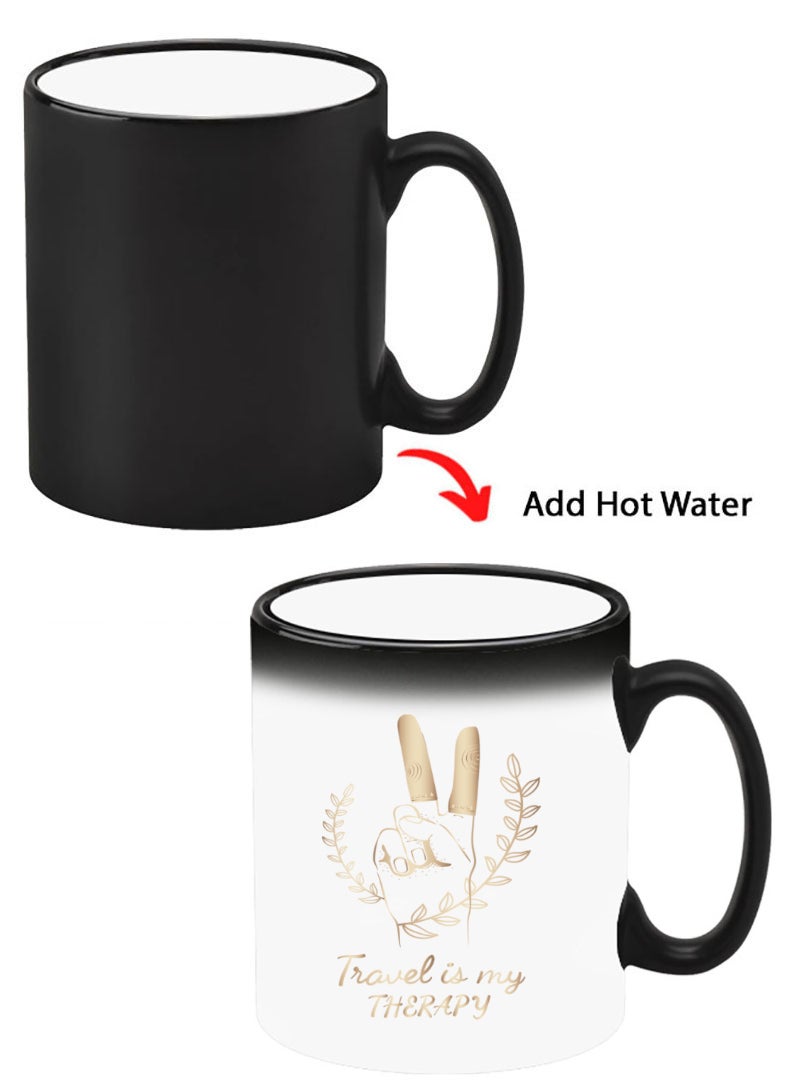 Theodor Color Changing Heat Sensitive Ceramic Mug, Image Revealed When HOT Liquid is Added! Travel is my Therapy - Image 1