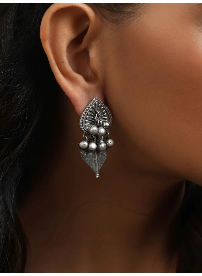 trueBrowns trueBrowns Silver Tone Leaf Stud Earrings