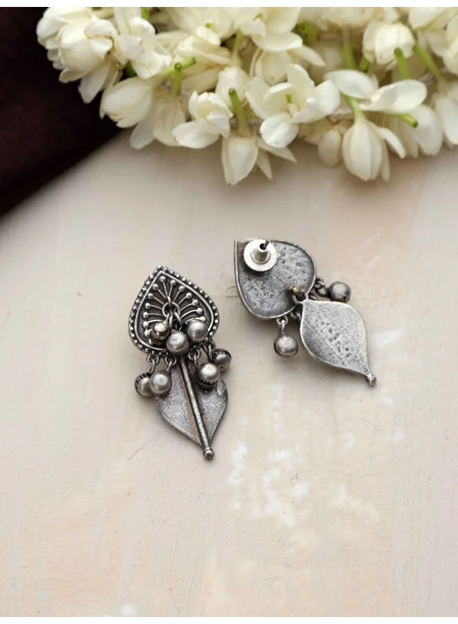 trueBrowns trueBrowns Silver Tone Leaf Stud Earrings