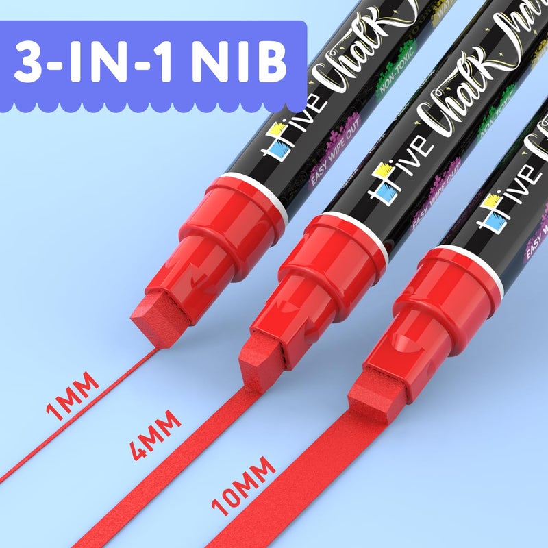 TFIVE Red Liquid Chalk Markers - 2 Pack Jumbo Chalk Pens with 10mm 3 in 1 Nib Wide Tips, Dry & Wet Erase Marker Pens for Glass, Chalkboard, BlackBoard, Windows, Calendar, Pumpkin, Mirror - Image 3