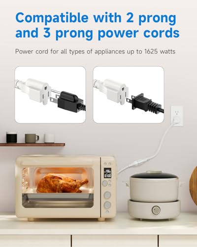 LitStar Flat Plug 1Ft Short Extension Cord, White 90-Degree Plug Low Profile Power Adapter, 3-Prong Indoor Grounded Small Extension Cord 16AWG 13A 1625W 2 Pack - Image 5