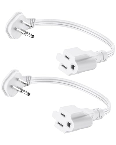 LitStar Flat Plug 1Ft Short Extension Cord, White 90-Degree Plug Low Profile Power Adapter, 3-Prong Indoor Grounded Small Extension Cord 16AWG 13A 1625W 2 Pack - Image 1