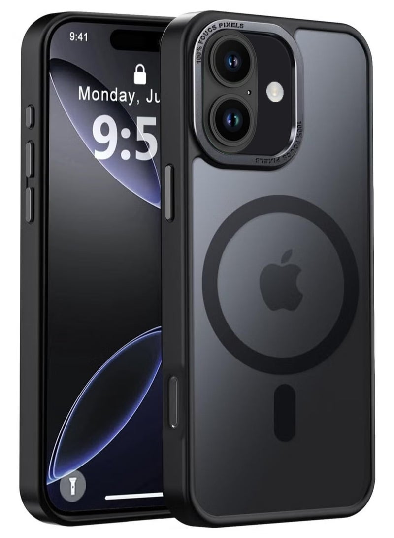 حافظة مغناطيسية لهاتف آيفون 16 بلس 6.7 بوصة حافظة هاتف شفافة غير لامعة رفيعة مقاومة للصدمات ومضادة للأصفر للنساء والرجال والفتيات والأولاد غطاء واقٍ (أسود) - Image 1