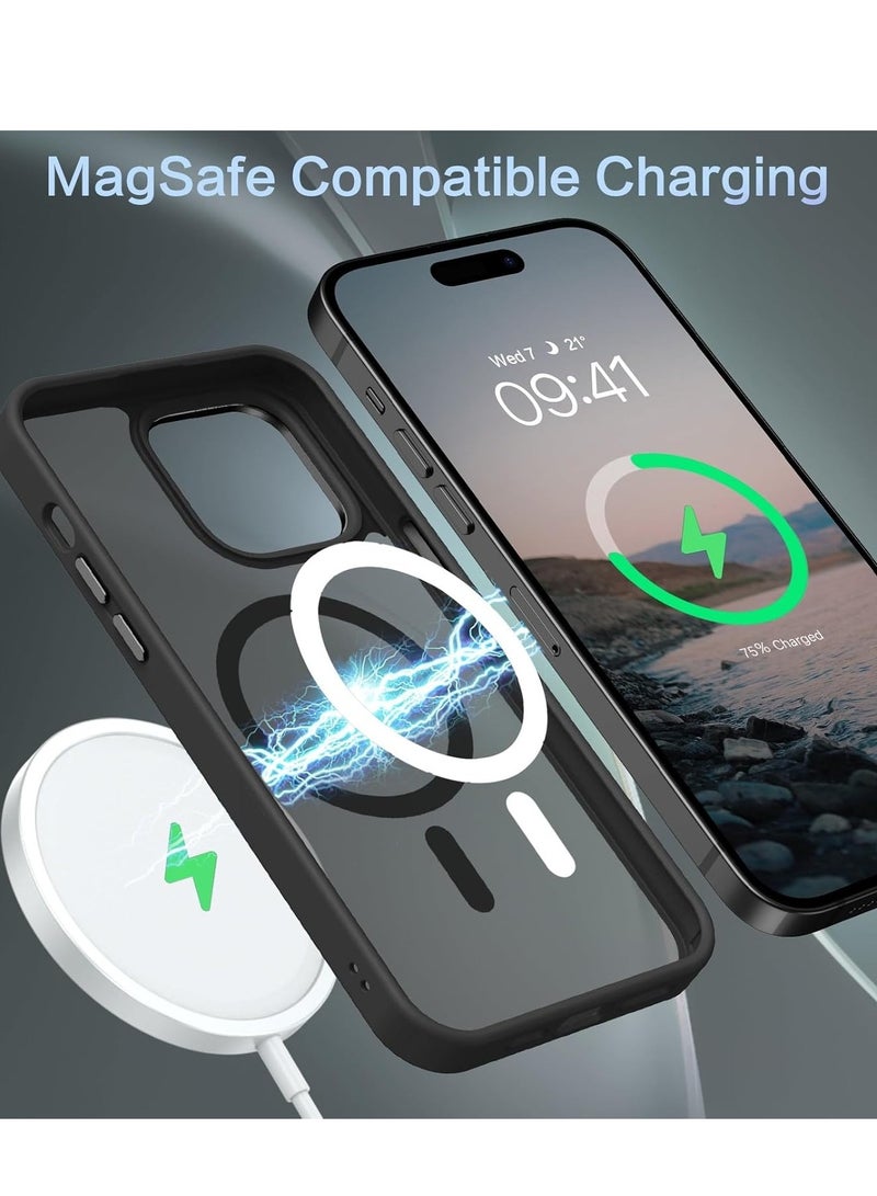 حافظة مغناطيسية لهاتف آيفون 16 بلس 6.7 بوصة حافظة هاتف شفافة غير لامعة رفيعة مقاومة للصدمات ومضادة للأصفر للنساء والرجال والفتيات والأولاد غطاء واقٍ (أسود) - Image 2