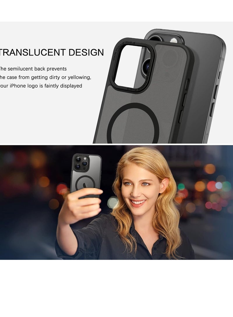 حافظة مغناطيسية لهاتف آيفون 16 بلس 6.7 بوصة حافظة هاتف شفافة غير لامعة رفيعة مقاومة للصدمات ومضادة للأصفر للنساء والرجال والفتيات والأولاد غطاء واقٍ (أسود) - Image 3