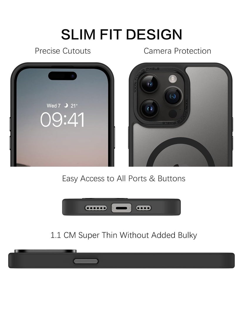 حافظة مغناطيسية لهاتف آيفون 16 بلس 6.7 بوصة حافظة هاتف شفافة غير لامعة رفيعة مقاومة للصدمات ومضادة للأصفر للنساء والرجال والفتيات والأولاد غطاء واقٍ (أسود) - Image 4