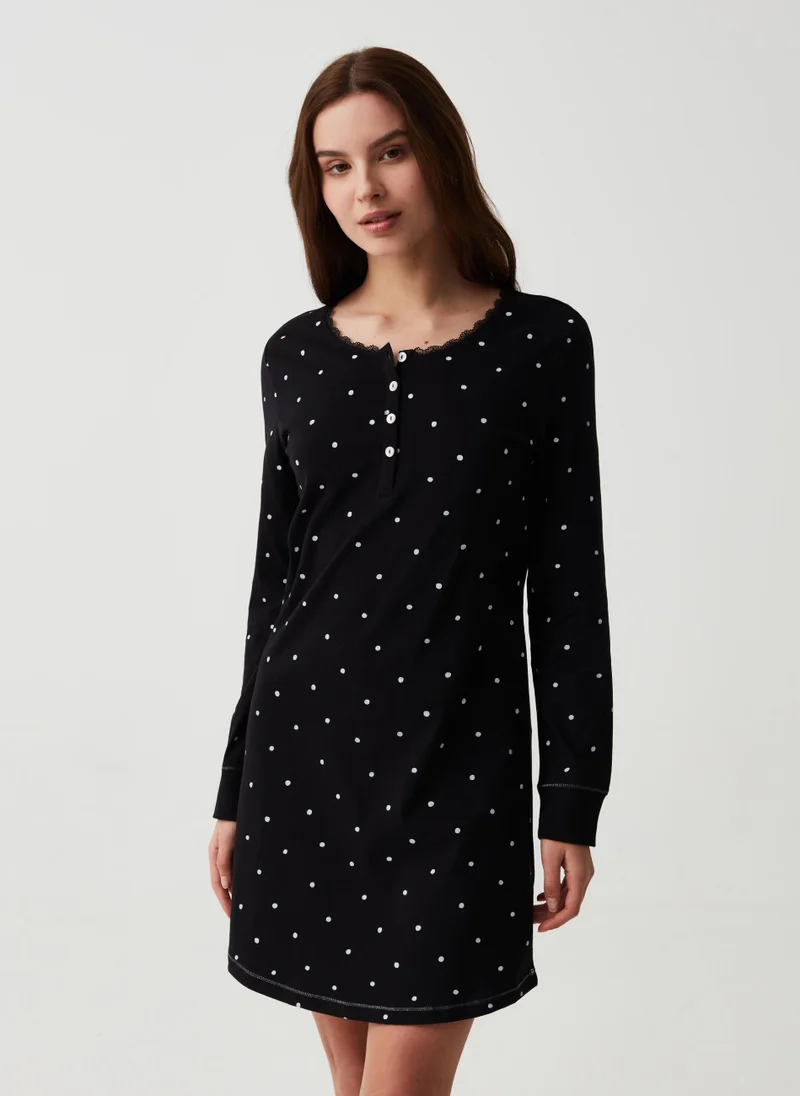 او في اس Polka dot nightdress with granddad neckline
