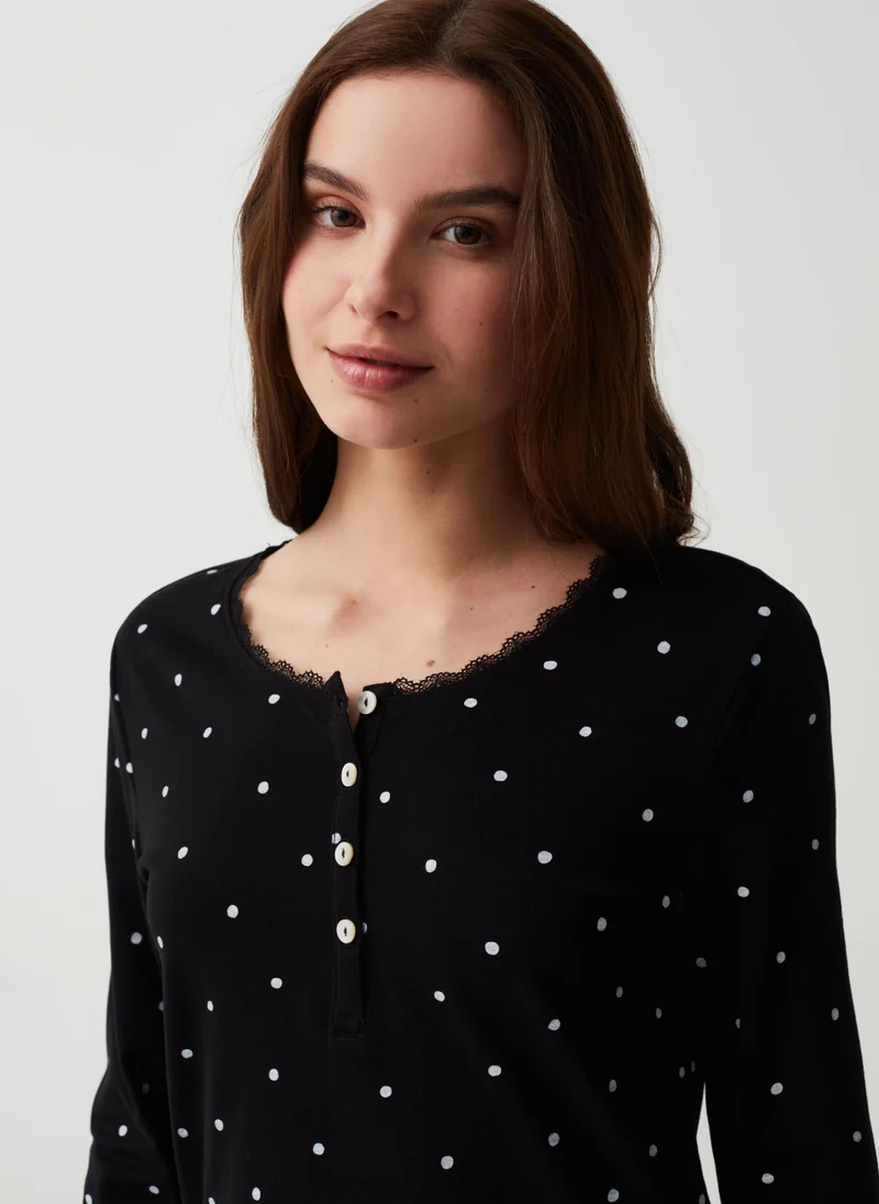 او في اس Polka dot nightdress with granddad neckline