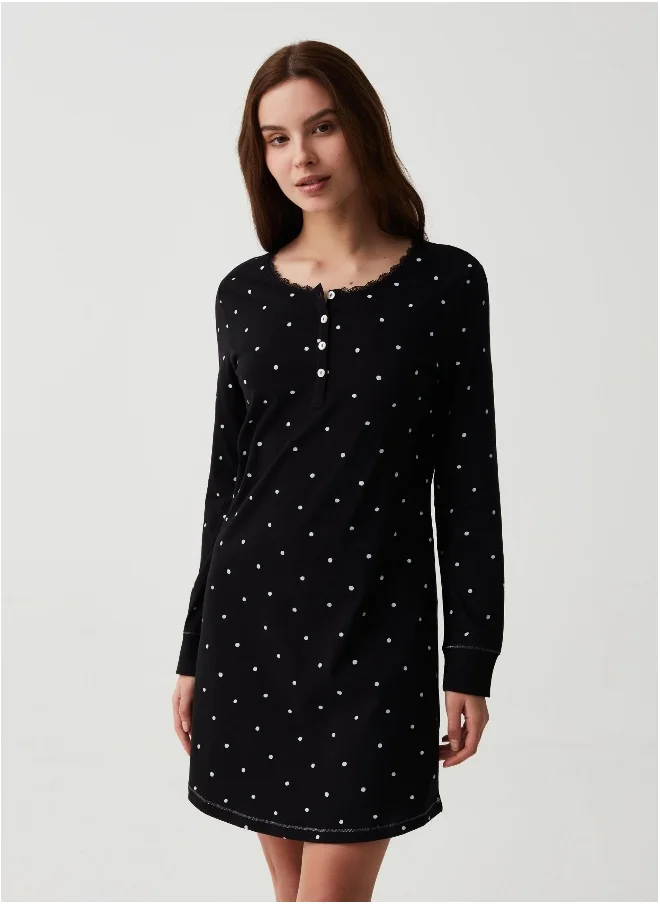 او في اس Polka dot nightdress with granddad neckline
