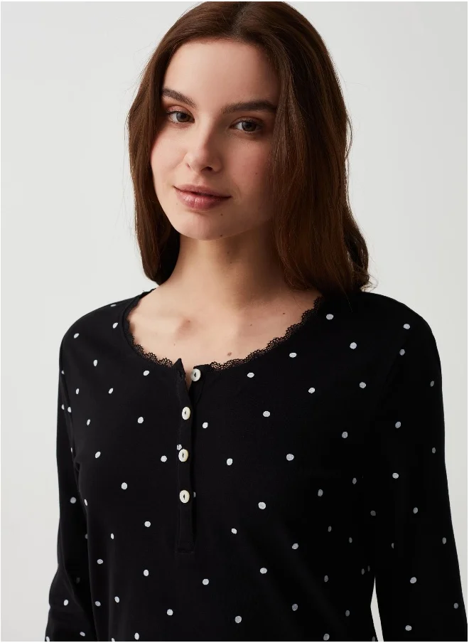 او في اس Polka dot nightdress with granddad neckline