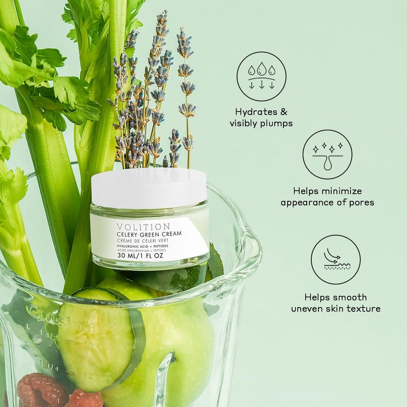Volition Beauty Celery Green Cream with Hyaluronic Acid + Peptides - Purifies, Minimizes Pores and Controls Oil - 1oz - Image 2