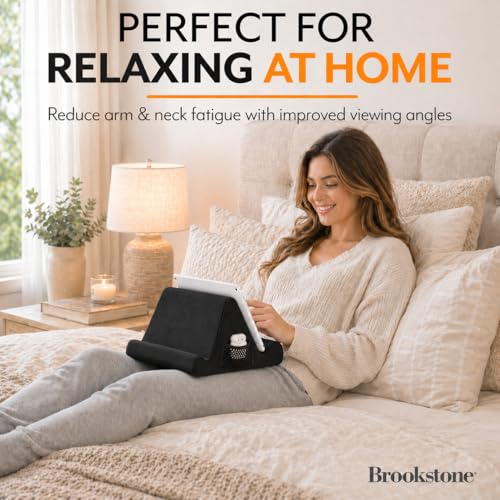 Brookstone Tablet Lap Cushion Tablet and Phone Holder for Bed Flights and Travel Two Angled Memory Foam Lap Desk for Reading and Hands Free Viewing Compatible iPad and Kindle Accessories Black - Image 3
