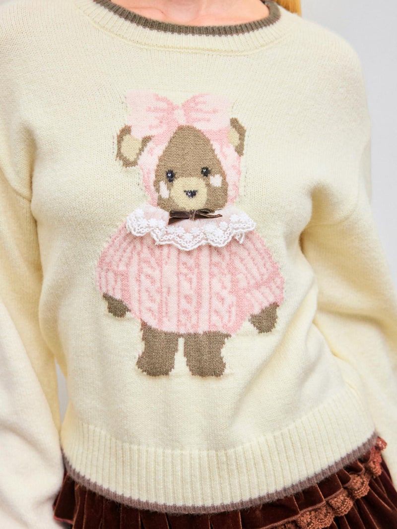 CIDER Women's Fall Sweaters Cropped Long Sleeve Cute Sweaters Bear Graphic Crewneck Soft Knit Casual Pullover - Image 3