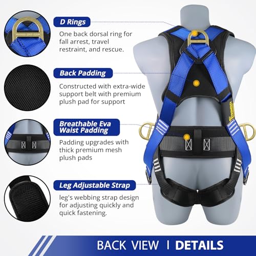 TT TRSMIMA TRSMIMA Safety Harness Fall Protection - Roofing Harness Kit Men Full Body Construction Harness with Lanyard for Work Upgrade 4 Quick Buckles - Image 3