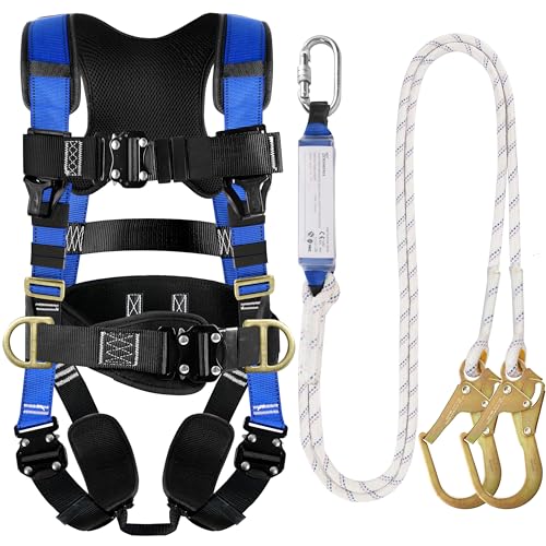 TT TRSMIMA TRSMIMA Safety Harness Fall Protection - Roofing Harness Kit Men Full Body Construction Harness with Lanyard for Work Upgrade 4 Quick Buckles - Image 1