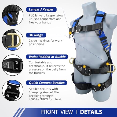 TT TRSMIMA TRSMIMA Safety Harness Fall Protection - Roofing Harness Kit Men Full Body Construction Harness with Lanyard for Work Upgrade 4 Quick Buckles - Image 2