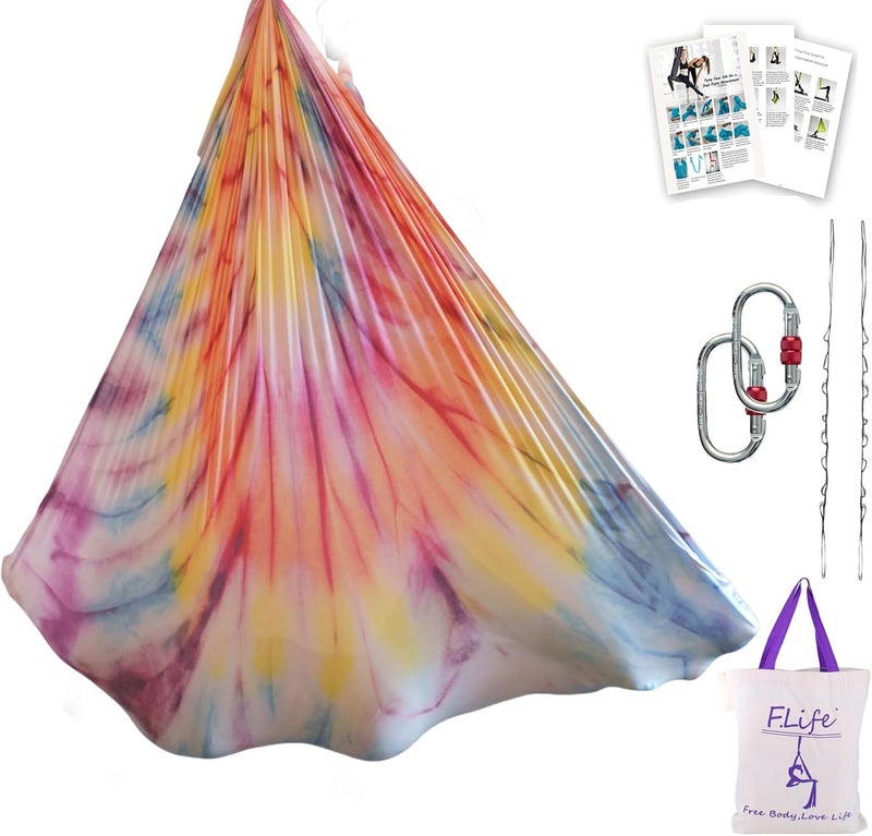 Flife Aerial Yoga Hammock kit- Yoga Swing Multicolor 5 yards-Flying Yoga Include Daisy Chain,Carabiner and Pose Guide - Image 1