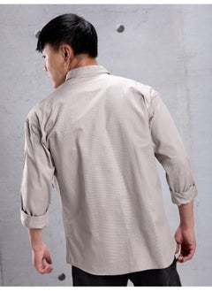 Beyoung Light Grey Cotton Twill Relaxed-Fit Mens Shirt  - Image 4