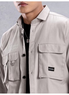 Beyoung Light Grey Cotton Twill Relaxed-Fit Mens Shirt  - Image 2
