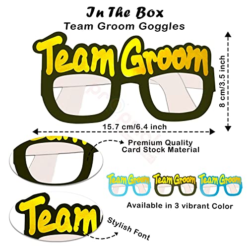 Propsicle Groom To Be Sash with Team Groom Glasses Combo - Black Satin Sash Gold Print + 6 Goggles No Lenses (Blue, Olive Green, Sky Blue) - Bachelor Celebration, Stag Night Photoshoot Accessories - Image 3