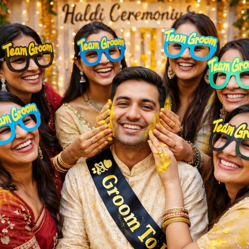 Propsicle Groom To Be Sash with Team Groom Glasses Combo - Black Satin Sash Gold Print + 6 Goggles No Lenses (Blue, Olive Green, Sky Blue) - Bachelor Celebration, Stag Night Photoshoot Accessories - Image 5