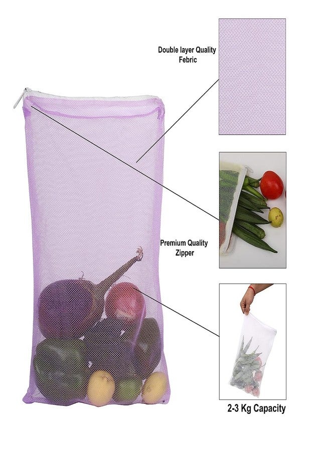 kaqer Reusable Fridge Mesh Fabric Storage Bag for Vegetables and Fruits with Zip Lock (8) - Image 3